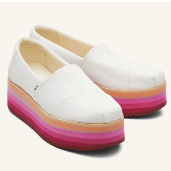 Toms Alpargatas White and Pink Platform Slip-Ons 8.5 - NWT - Picture 2 of 9